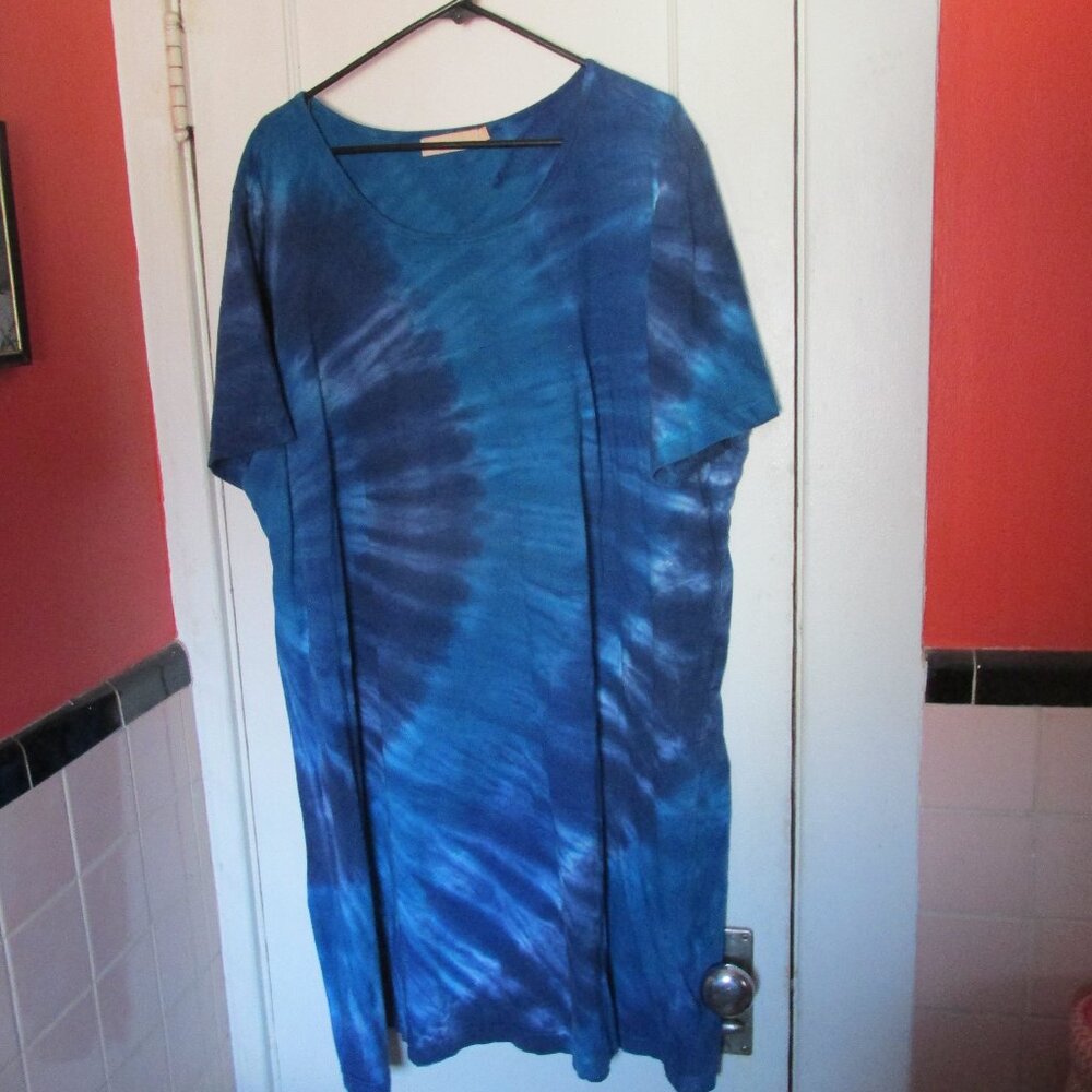 La Cera Cotton Knit Tie Dye T-Shirt Dress 3X Blue